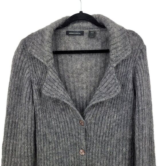 Vintage Moda International Mohair Duster Cardigan L Gray Button Down Pockets - Picture 5 of 13